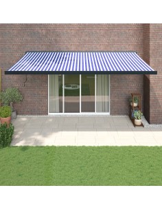 Auvent rétractable bleu et blanc 5x3 m tissu et aluminium 2