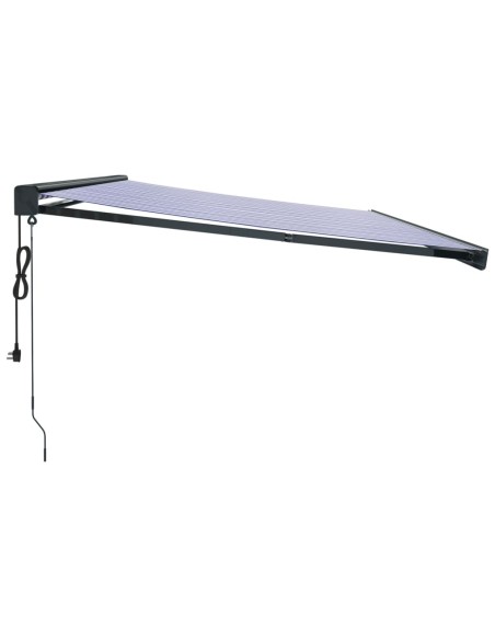 Auvent rétractable bleu et blanc 5x3 m tissu et aluminium