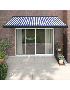 Auvent rétractable bleu et blanc 3x2,5 m tissu et aluminium 2