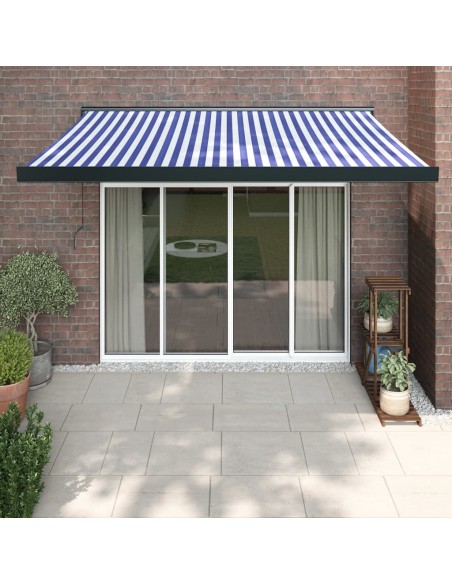 Auvent rétractable bleu et blanc 3x2,5 m tissu et aluminium