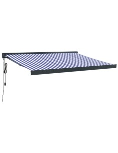 Auvent rétractable bleu et blanc 3x2,5 m tissu et aluminium