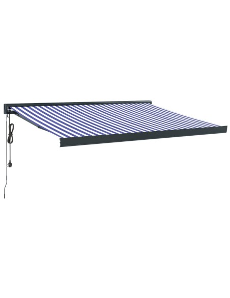 Auvent rétractable bleu et blanc 3x2,5 m tissu et aluminium