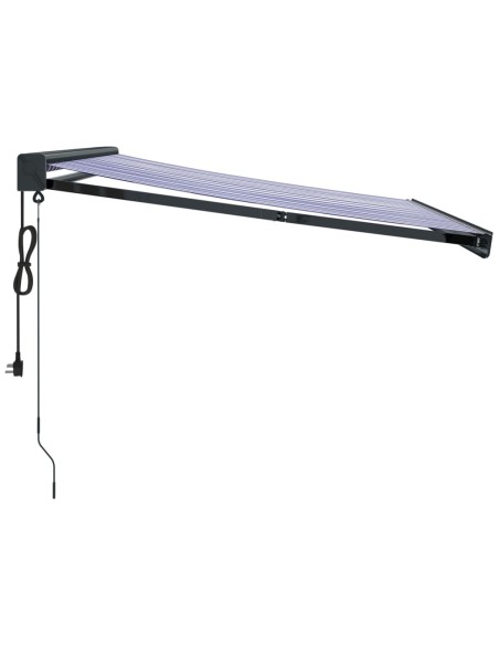 Auvent rétractable bleu et blanc 3x2,5 m tissu et aluminium