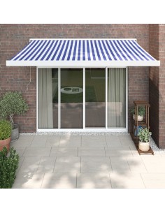 Auvent rétractable bleu et blanc - 3,5x2,5 m 2