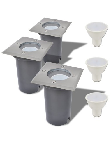 Lampes au sol à LED d'extérieur 3 pcs carré