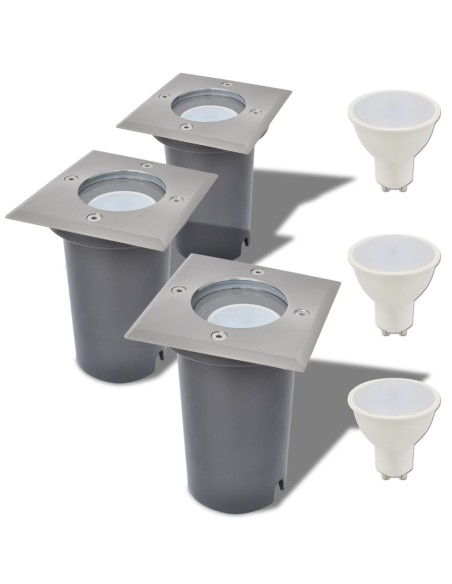 Lampes au sol à LED d'extérieur 3 pcs carré
