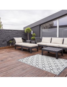 Tapis d'extérieur gris et blanc hexagone 180x121cm