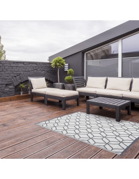 Tapis d'extérieur gris et blanc hexagone 180x121cm