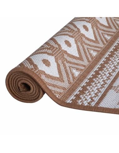 Tapis d'extérieur marron et blanc réversible...