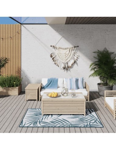Tapis d'extérieur feuillage bleu et blanc 80x150cm