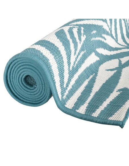 Tapis d'extérieur feuillage bleu et blanc 80x150cm