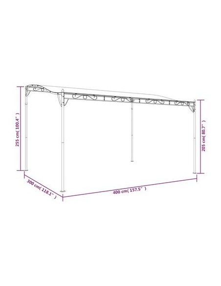 Tonnelle en acier anthracite 4x3m