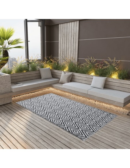 Tapis d'extérieur losange blanc et noir 120x180cm
