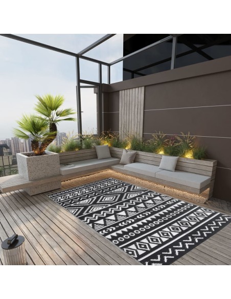 Tapis d'extérieur géométrique noir et blanc 160x230cm