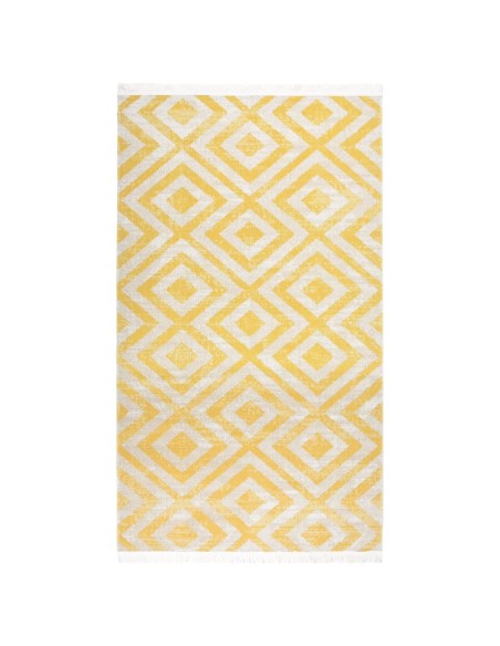 Tapis d'extérieur à tissage plat jaune et beige 115x170cm