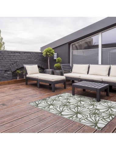 Tapis d'extérieur floral kaki et blanc 241x152cm