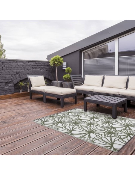 Tapis d'extérieur floral kaki et blanc 241x152cm