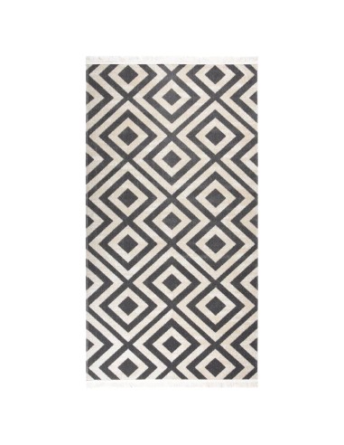 Tapis d'extérieur losange noir et beige 80x150cm