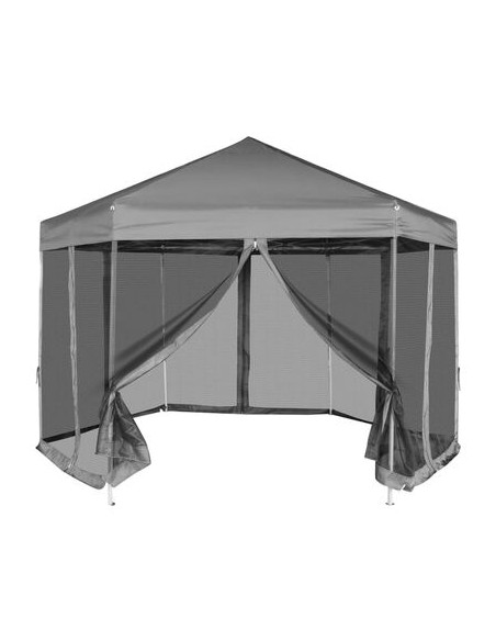Chapiteau hexagonal gris avec 6 parois latérales 3,6x3,1m