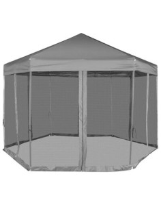 Chapiteau hexagonal gris avec 6 parois latérales 3,6x3,1m 2