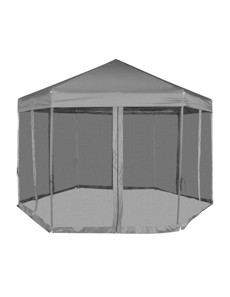 Chapiteau hexagonal gris avec 6 parois latérales 3,6x3,1m