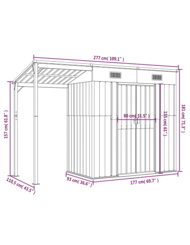 Abri de jardin avec toit - 277x110,5x181 cm