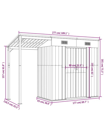Abri de jardin avec toit - 277x110,5x181 cm