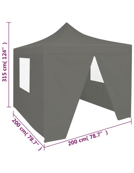 Tente de réception pliable anthracite avec 4 parois 2x2m