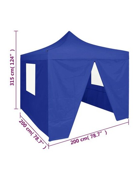 Tente de réception bleu en acier avec 4 parois 2x2m