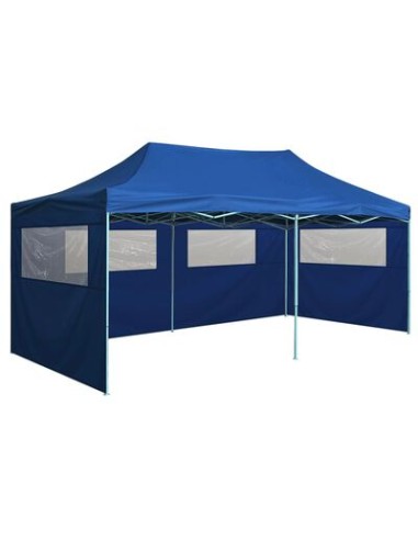 Tente de réception pliable bleu avec 4 parois 3x6m