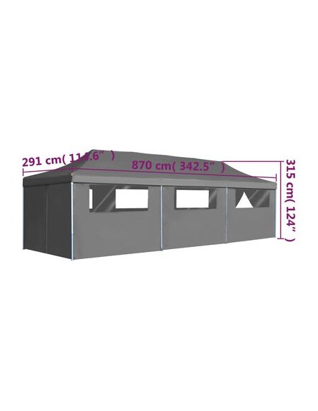 Tente de réception pliable anthracite avec 8 parois 3x9m