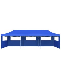 Tente de réception pliable bleu avec 5 parois 3x9m