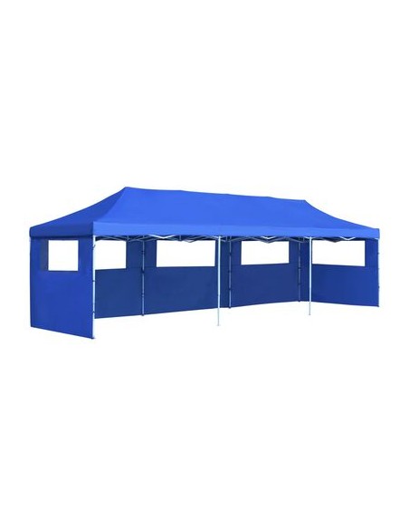 Tente de réception pliable bleu avec 5 parois 3x9m