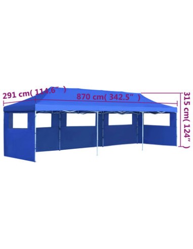Tente de réception pliable bleu avec 5 parois 3x9m