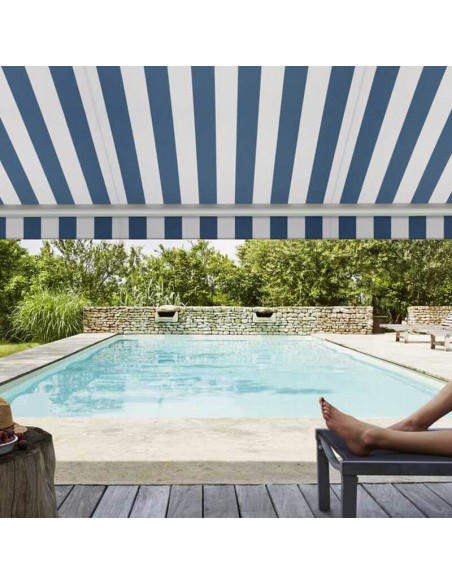 toile de store banne rayé bleu et blanc