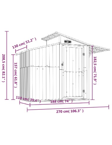 Abri de jardin Anthracite - 270x130x208,5 cm