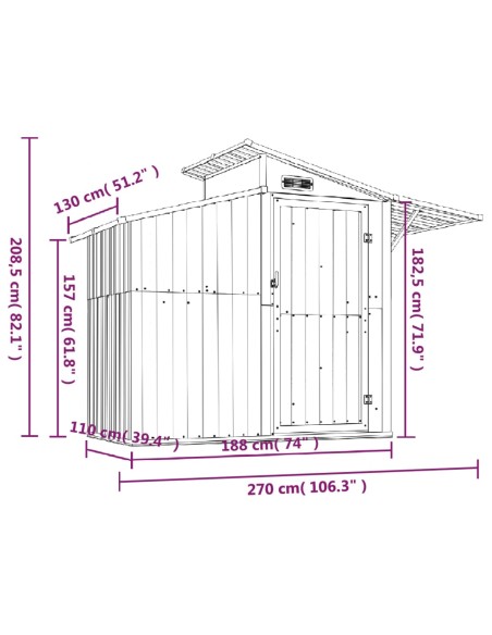 Abri de jardin Anthracite - 270x130x208,5 cm