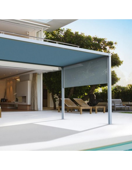 pergola avec toile bleu gris