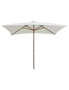 Parasol avec poteau en bois 200 x 300 cm Blanc crème