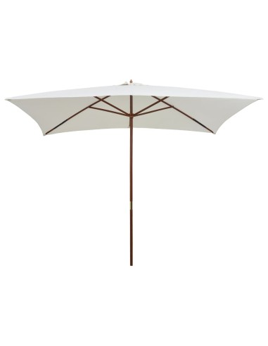 Parasol avec poteau en bois 200 x 300 cm Blanc crème