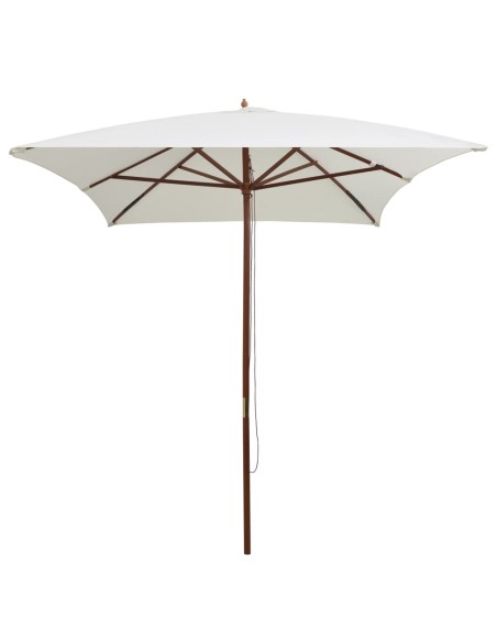 Parasol avec poteau en bois 200 x 300 cm Blanc crème