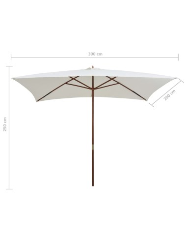 Parasol avec poteau en bois 200 x 300 cm Blanc...