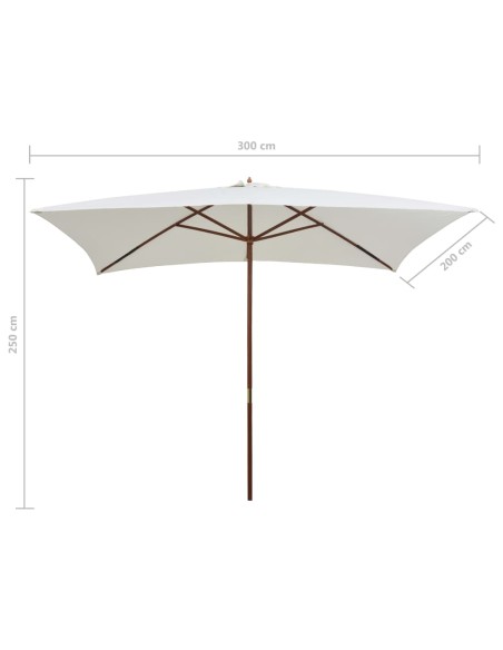 Parasol avec poteau en bois 200 x 300 cm Blanc crème