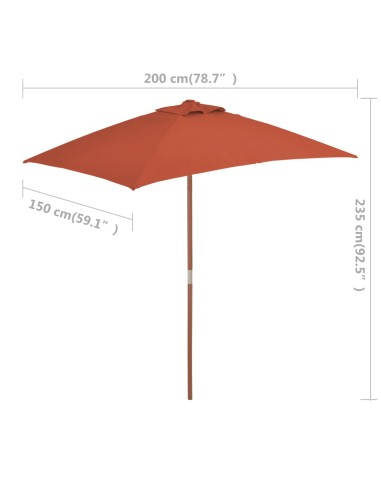 Parasol d'extérieur avec mât en bois 150 x 200...