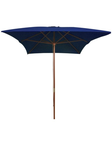 Parasol d'extérieur avec mât en bois Bleu...