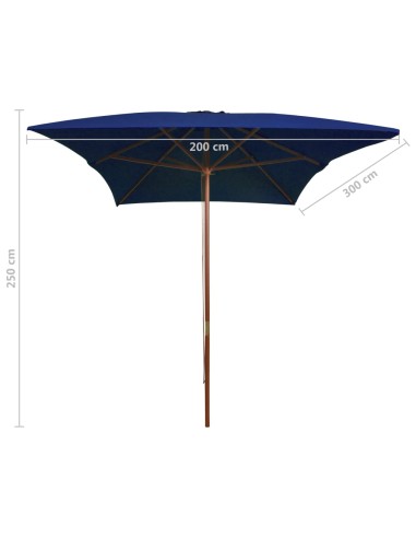 Parasol d'extérieur avec mât en bois Bleu...