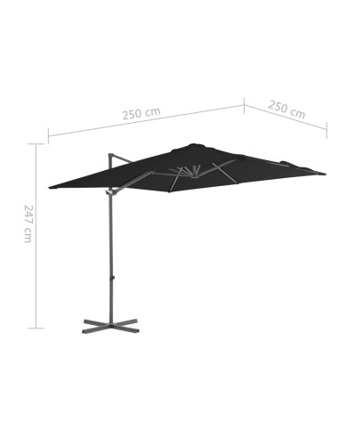 Parasol déporté avec mât en acier Noir 250x250 cm