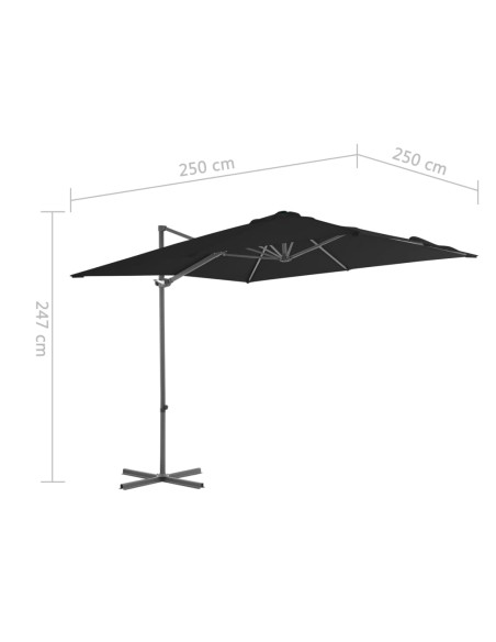 Parasol déporté avec mât en acier Noir 250x250 cm