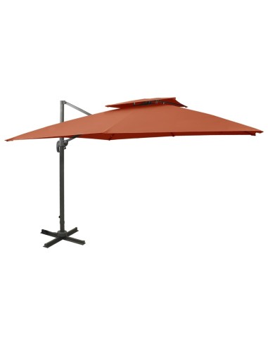 Parasol déporté avec double toit 300x300 cm terre cuite