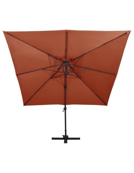 Parasol déporté avec double toit 300x300 cm terre cuite